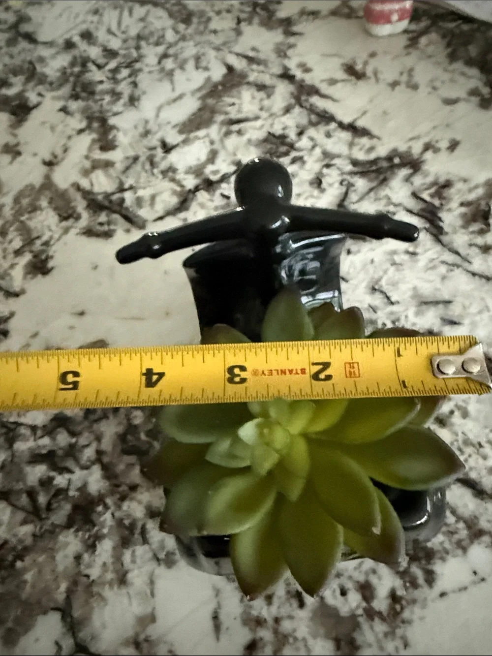 Black Ceramic moped Planter with Faux Succulent